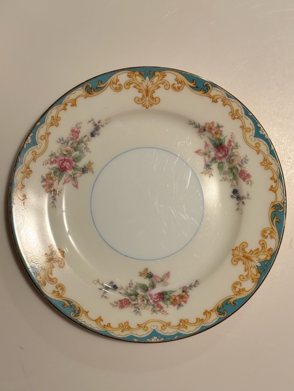 Vintage Noritake Luray 6.25” Bread Butter Plate Floral Turquoise Gold Japan